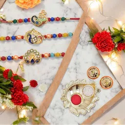 MEIRA JEWELLERY 3-Pcs Rakhi With Roli Chawal & Greeting Card-image-86