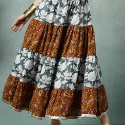 SUNEKH Floral Printed Cotton Flared Maxi Skirt-picture-10