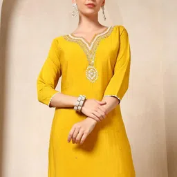 Sangria Floral Embroidered Beads and Stones Straight Kurta with Trouser & Dupatta-picture-35