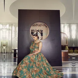 Fusionic Printed Sequinned Organza Semi-Stitched Lehenga & Unstitched Blouse With Dupatta image 3