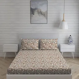 Living scapes by Pantaloons White Printed Cotton Double Queen Bedsheet Sets 2.74m x 2.24m-image-46