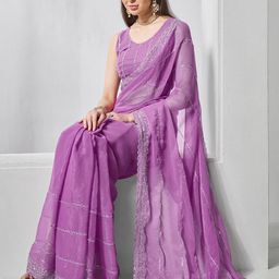 Mitera Floral Embroidered Pure Chiffon Saree-picture-5