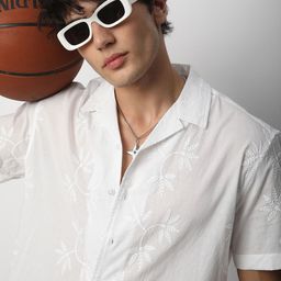 VASTRADO Men Classic Cuban Collar Floral Self Design Cotton Oversized Casual Shirt-image-25