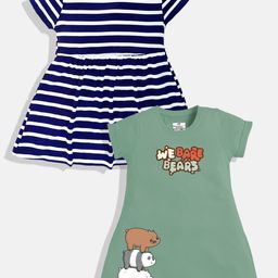 YK X Minute Mirth Girls Printed & Striped A-Line Dress-image-19