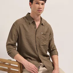THE BEAR HOUSE Men Relaxed Fit Textured Spread Collar Casual Shirt-picture-26