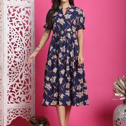 Roly Poly Women Floral Printed Pure Cotton Empire Midi Dress-image-84
