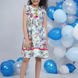 Little Bansi Floral Print Flutter Sleeve A-Line Dress-image-70