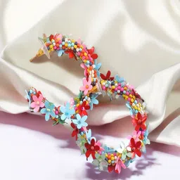Vientiq Gold-Plated Artificial Beads Beaded Crescent Shaped Half Hoop Earrings-14