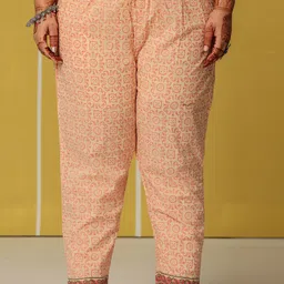 Yufta Plus Size Floral Printed Sequinned Pure Cotton Kurta With Trouser And Dupatta image 5