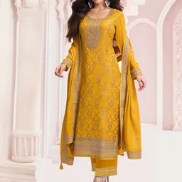 ODETTE Women Ethnic Motifs Embroidered Sequinned Semi-Stitched Dress Material-image-57