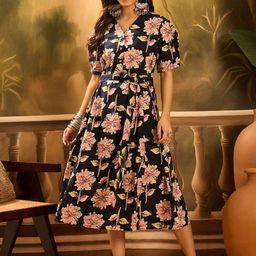 Sangria Women Floral Printed Pure Cotton A-Line Ethnic Dress-image-74
