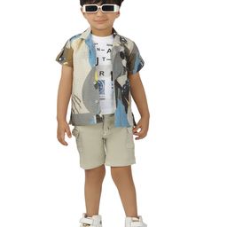 DOTSON Boys Abstract Printed Round Neck T-shirt And Shirt With Shorts-9