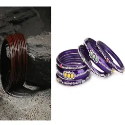 SOMIL Set of 18 Brown Alloy Artificial Stones & Beads Bangles-image-56