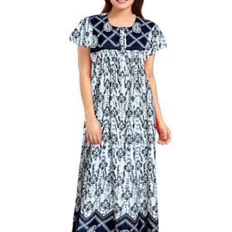 AAKARSHANA Black Pure Cotton Maxi Printed Nightdress-image-86