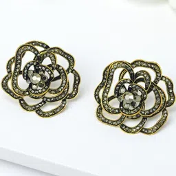 AVANT-GARDE PARIS Rhodium-Plated Crystals Studded Floral Shaped Studs-picture-5