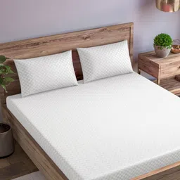 Trance Home Linen White Geometric 300 TC Single Bedsheet with 2 Pillow Covers-image-8