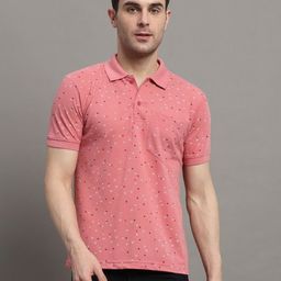 NYKER Men Plus Size Geometric Printed Polo Collar Cotton T-shirt-16