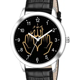 CSAMON Men Printed Dial & Leather Straps Analogue Watch 1019SLV Islamic NUM03 BLK L-31
