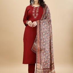 Glomee Women Embroidered Regular Kurta with Trousers & With Dupatta-picture-42