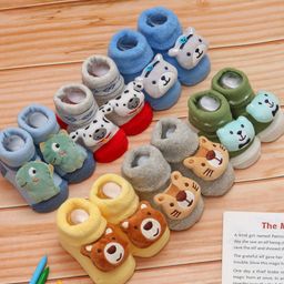 Yellow Bee Infant Boys Pack Of 6 Printed Ankle-Length Cotton Animal Rattle Socks-picture-20