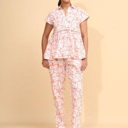 YELLOW BLOOM Printed Shirt Collar Pure Cotton Top With Trousers Co-Ords-image-18