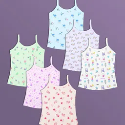 Revvo Junior Girls Pack Of 6 Printed Pure Cotton Camisoles-picture-10