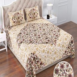 Qfab Maroon Floral 250 TC King Bedsheet with 2 Pillow Covers-image-92