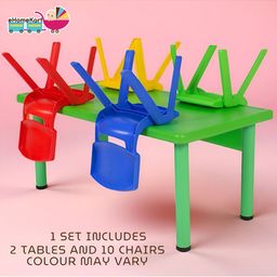 Ehomekart Kids 2-Pcs Rectangle Shaped Study Table With 10 chairs image 4