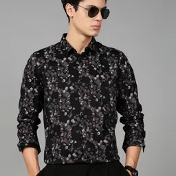 British Club Smart Slim Fit Floral Printed Spread Collar Cotton Casual Shirt-picture-35