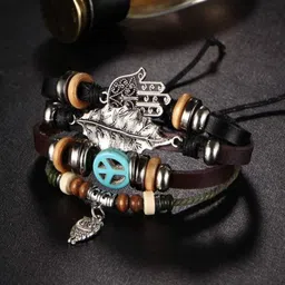 KRENOZ Men Leather Antique Wraparound Bracelet-image-5