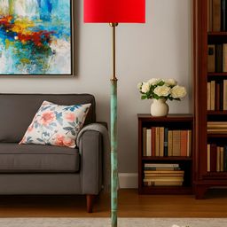 Devansh Red & Green Wooden & Cotton Cylinder Floor Lamp-picture-15