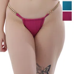 SELFCARE Women Pink & Blue Lycra Blend Mid-Rise Bikini Briefs With Stylish Golden Chain-image-66