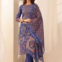 Libas Floral Printed Sequinned Straight Kurta with Trouser & Dupatta-7