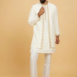 Twamev Men Ethnic Motifs Embroidered Regular Sequinned Kurta with Trousers-image-9