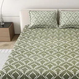 MAFATLAL Green & White Printed Pure Cotton 186 TC King Bedsheet Set 2.74 m x 2.74 m-image-41