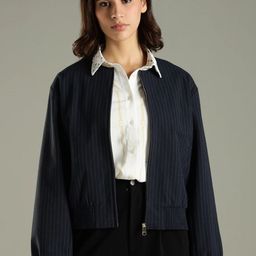 Tommy Hilfiger Women Collarless Striped Bomber Jacket-picture-13