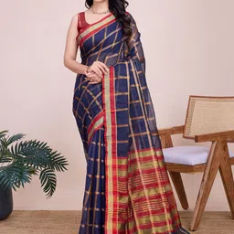 LeeliPeeri Designer Zari Woven Checked Saree-image-62