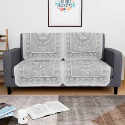Aura Grey & White 4 Pieces Printed Cotton 2 Seater Sofa Covers-11