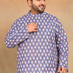 Sztori Plus Size Ethnic Motifs Printed Band Collar Thread Work Straight Short Kurtas-4