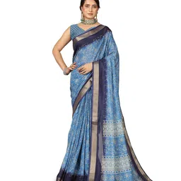 VIRENDRA TEXTILES Floral Printed Zari Pure Cotton Saree-image-13