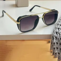 SPADEACES Men Black Lens & Gold-Toned Square Sunglasses with-image-36