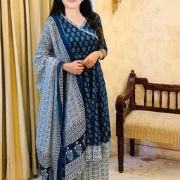 APNISHA Girls Floral Printed Regular Pure Cotton Kurta with Pyjamas & With Dupatta-picture-43