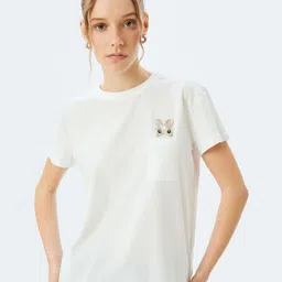 Koton Women Solid Round Neck Cotton T-shirt-image-35