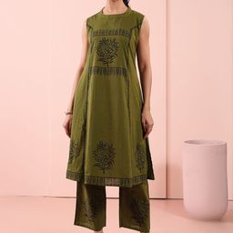 Anouk Rustic Women Floral Block Print Regular Pure Cotton Kurta with Harem Pants-image-93