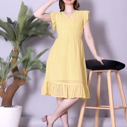 KATLINE Women Self Design Solid A-Line Knee Length Dress-image-41