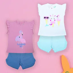 YUV Kids Pack Of 2 Printed Pure Cotton T-shirt With Shorts-image-74