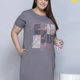 IN Love Pack of 2 Women Plus Size Front Printed Cotton Nighty Chemise-image-95