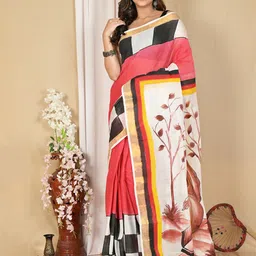 DipDiya Floral Zari Pure Cotton Taant Saree-picture-56
