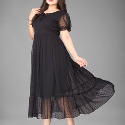 KRISHTI CREATION Print Puff Sleeve Georgette Fit & Flare Maxi Dress image 4