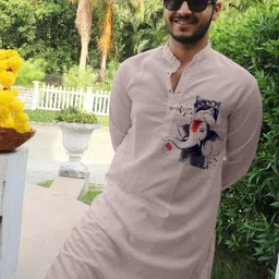 Snowdrip Men Embroidered Mirror Work Anarkali Kurta-image-74